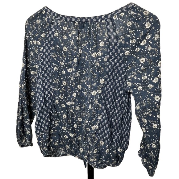 American Eagle Boho Peasant Blouse Lace Up Floral Top XS Cottagecore Romantic - Picture 2 of 4